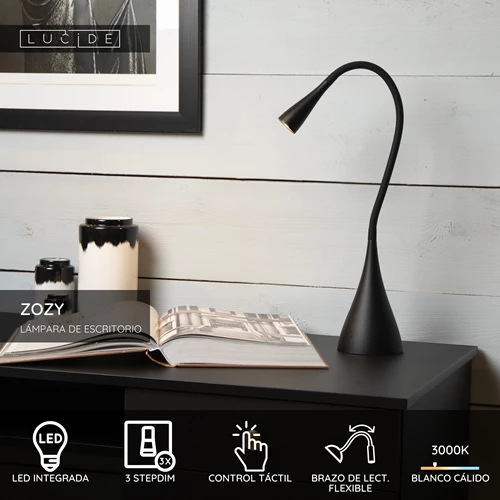 Lucide ZOZY - Lámpara de escritorio - LED 3 StepDim - 1x4W 3000K - Negro - USP